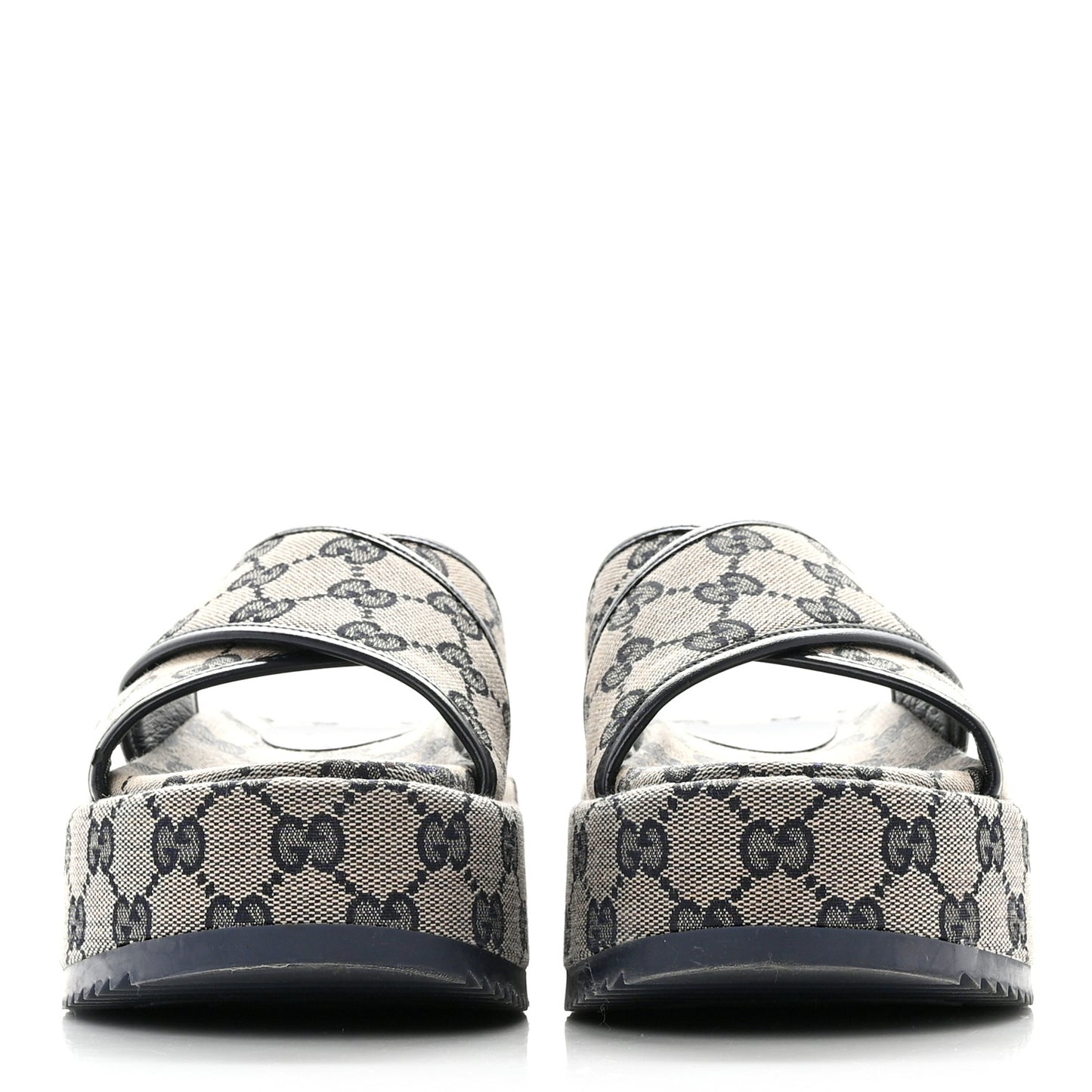 Monogram Criss Cross Platform Slide Sandals 34.5 Beige Blue