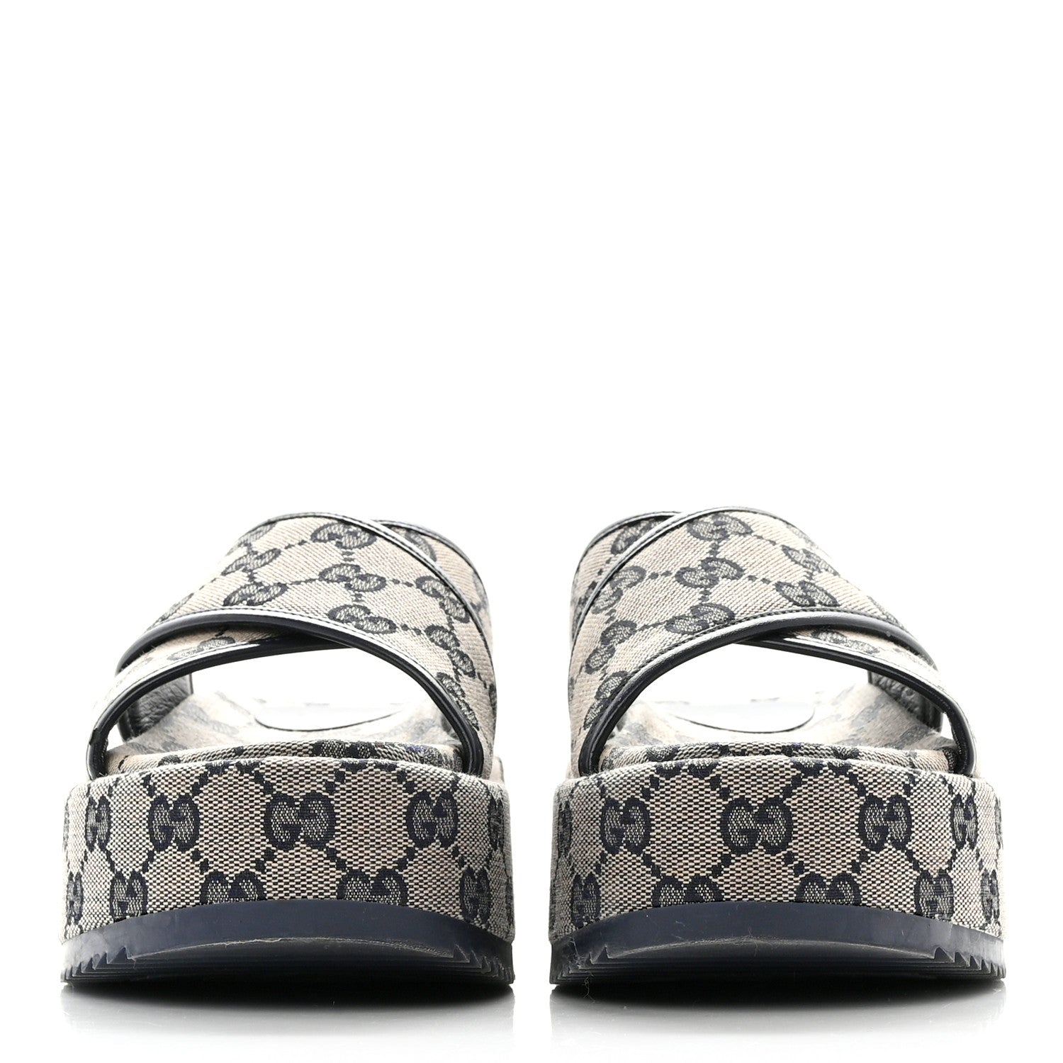 Gucci Monogram Criss Cross Platform Slide Sandals 34.5 Beige Blue 2 of 11