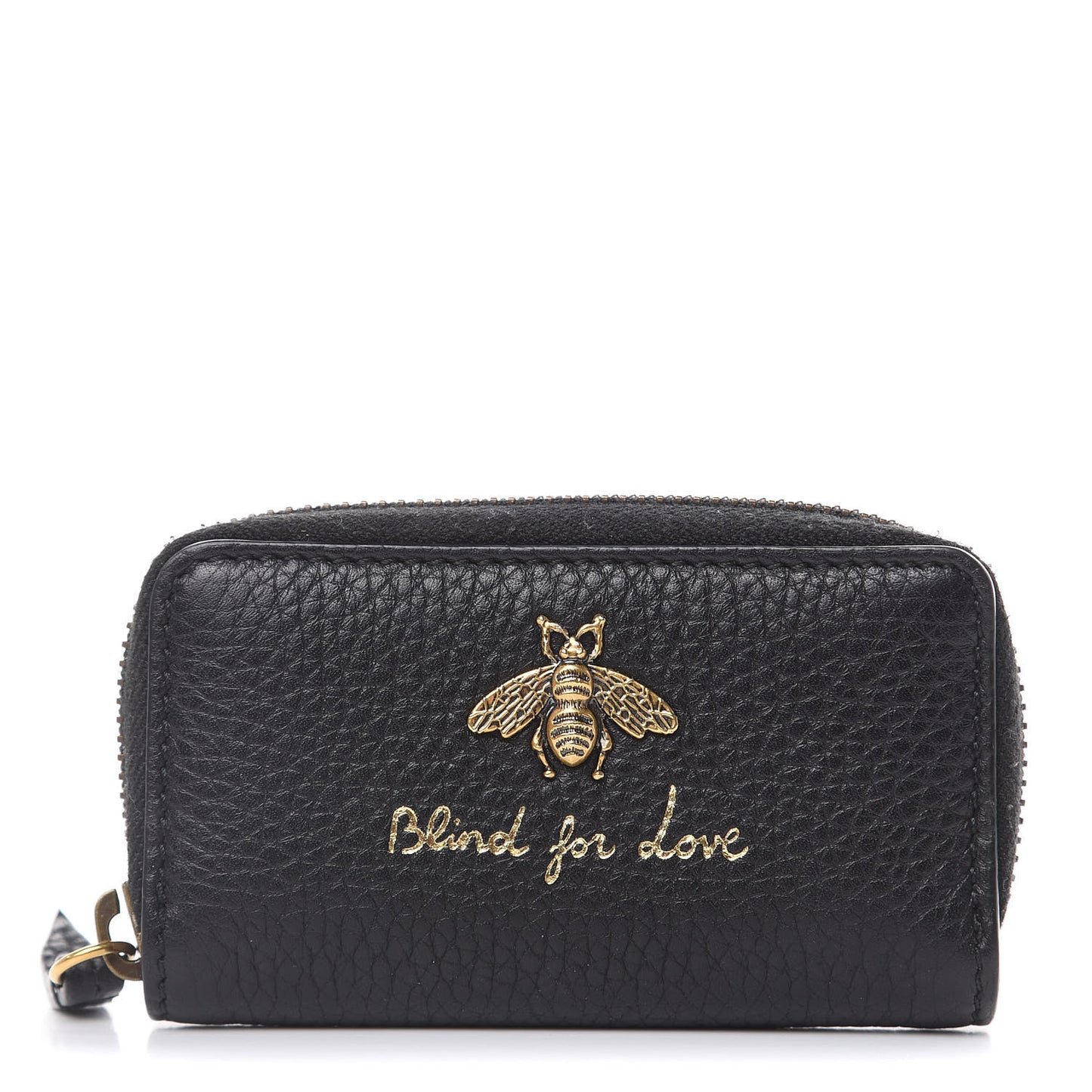 Pebbled Calfskin Blind For Love Animalier Zip Around Key Case Black