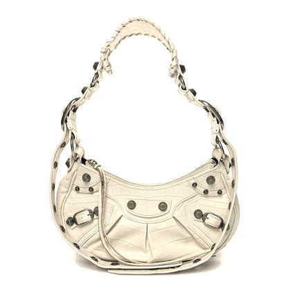 Balenciaga Extra Supple Calfskin Crocodile Embossed Le Cagole Shoulder Bag XS White 3 of 15