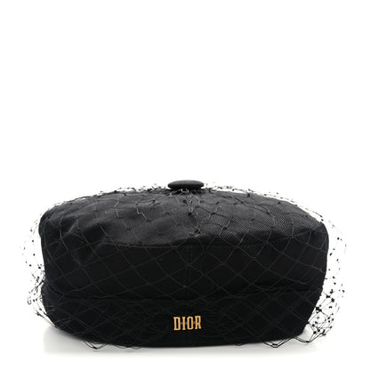 Christian Dior Cotton Canvas Arty Beret Cap with Veil 57 Black 5 of 8