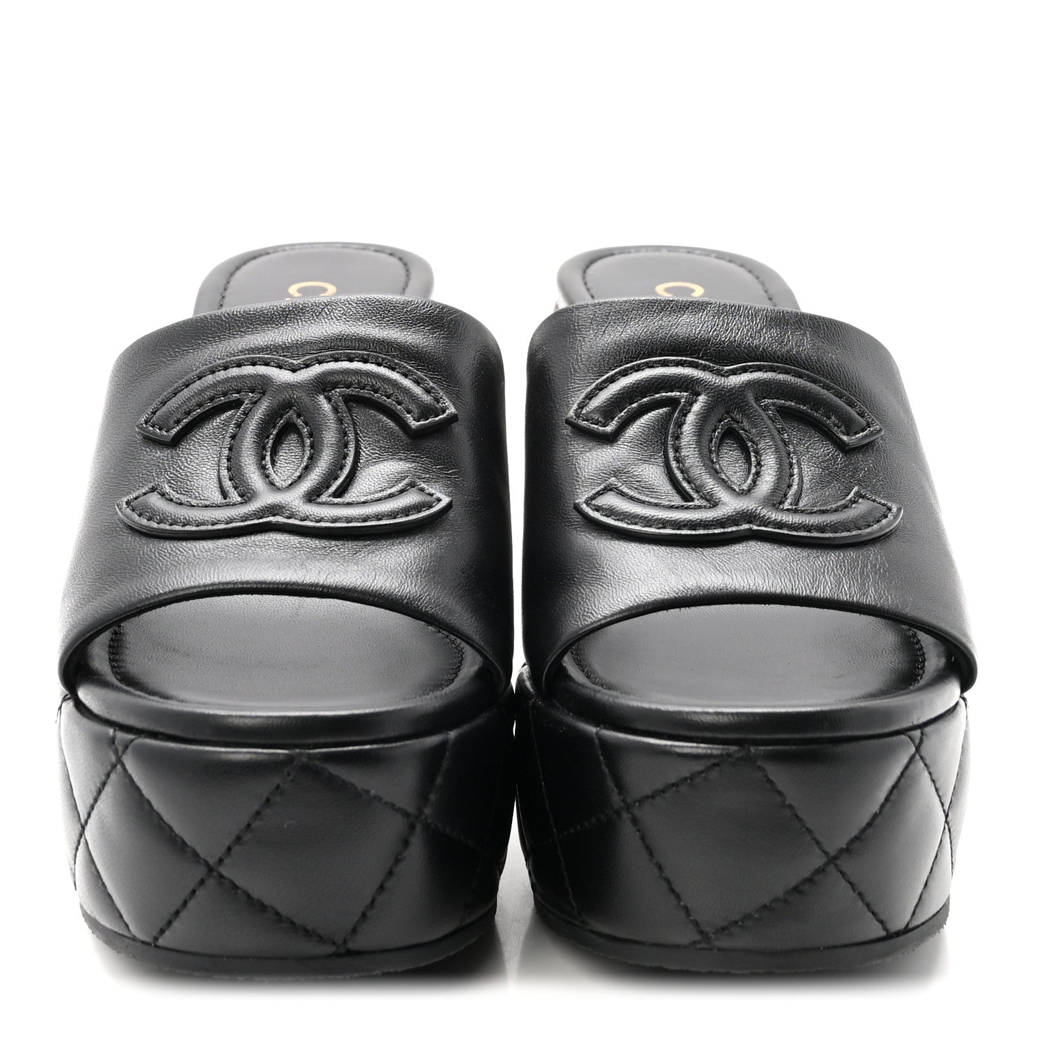 Chanel Lambskin Quilted CC Platform Mules 37.5 Black 1906667