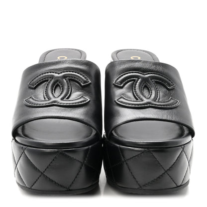 Chanel Lambskin Quilted CC Platform Mules 37.5 Black 3 of 10