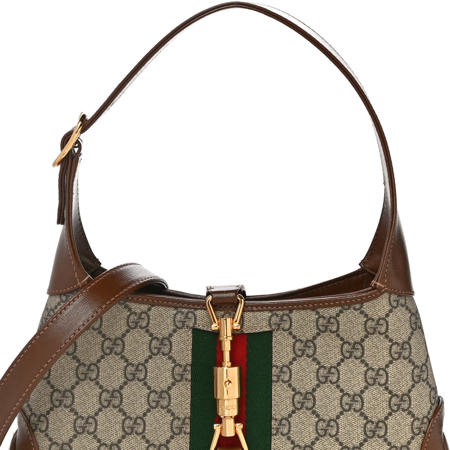 GG Supreme Monogram Azalea Calfskin Web Small Jackie 1961 Hobo Beige Ebony Brown Sugar