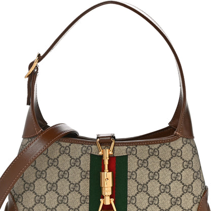 Gucci GG Supreme Monogram Azalea Calfskin Web Small Jackie 1961 Hobo Beige Ebony Brown Sugar 9 of 18
