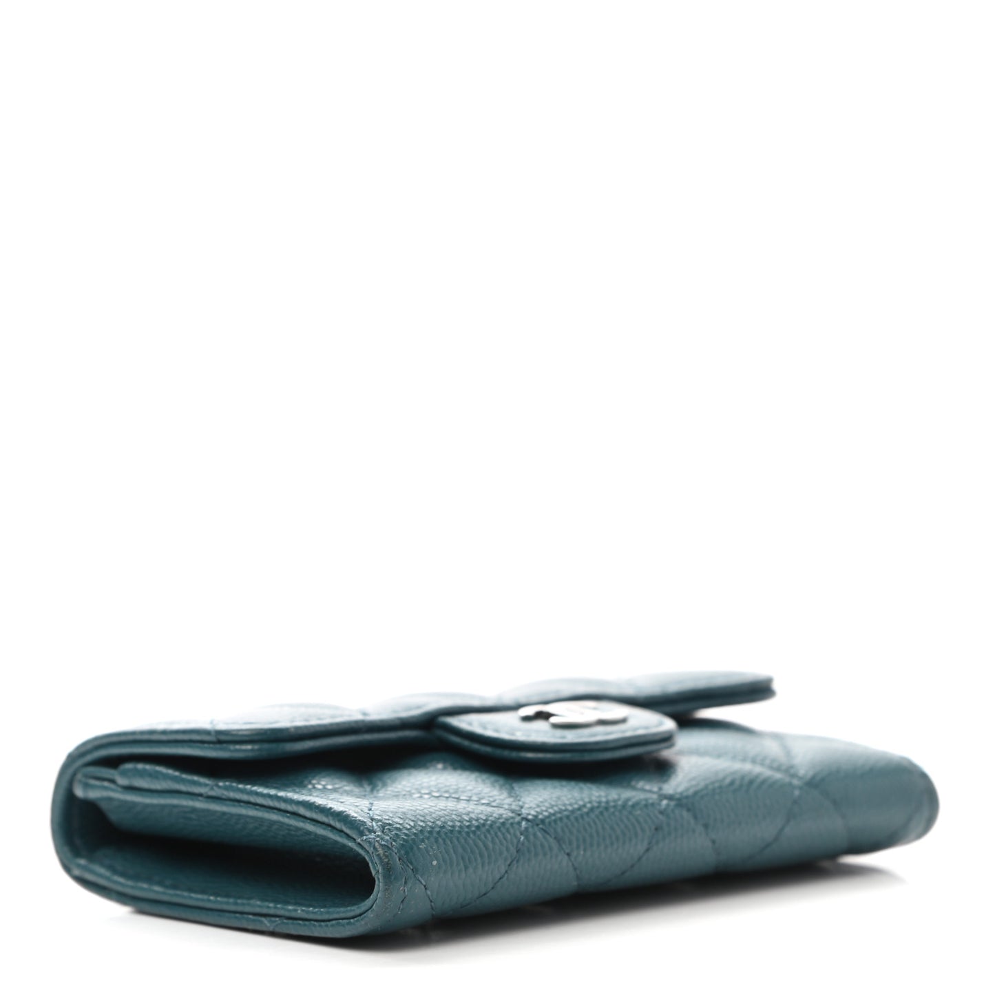 Caviar Quilted Flap Card Holder Dark Turquoise
