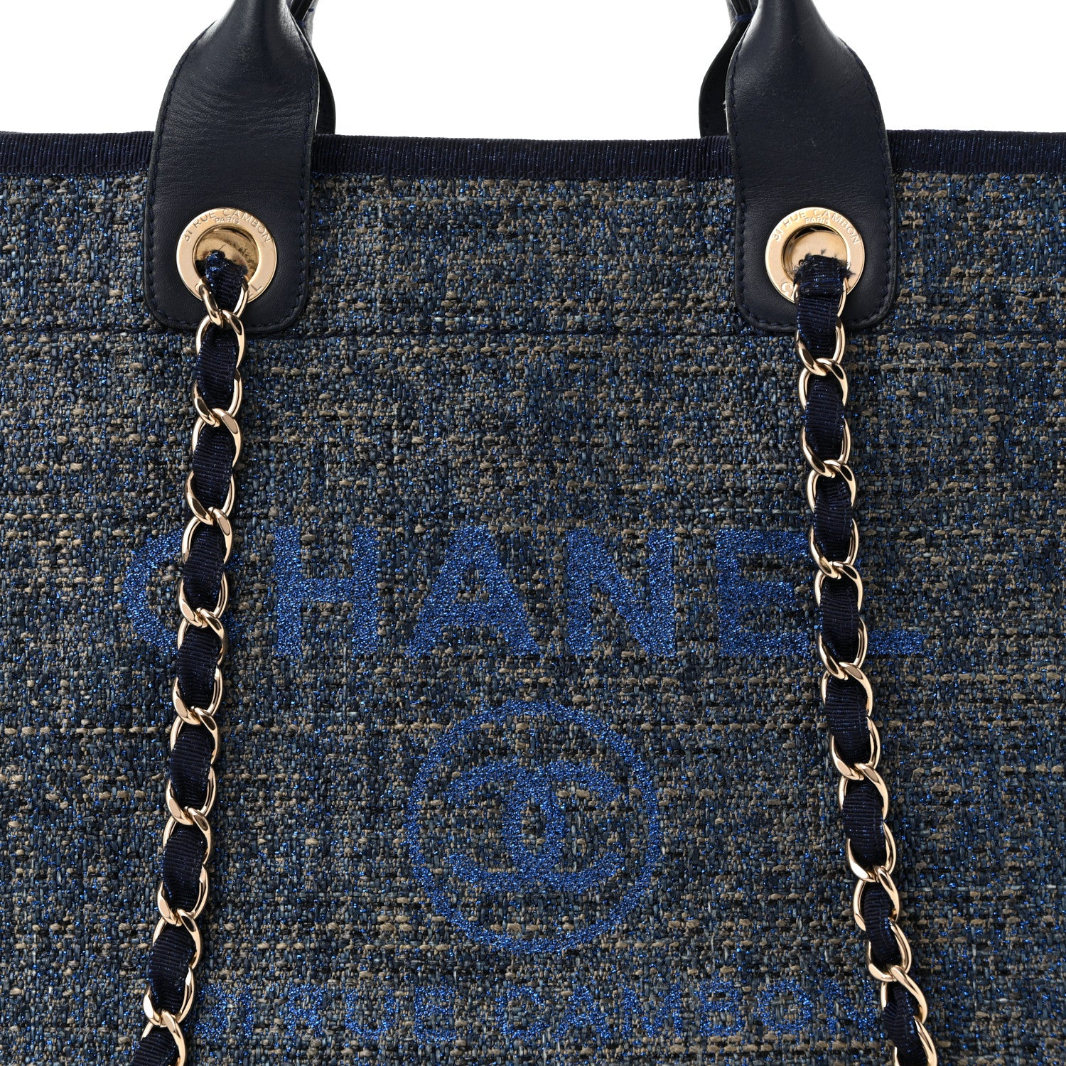 Chanel Lurex Canvas Medium Deauville Tote Navy Blue 8 of 10