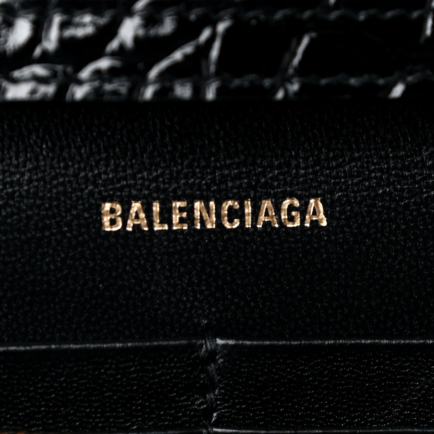 Balenciaga Shiny Calfskin Crocodile Embossed Hourglass Chain Bag Black 6 of 7