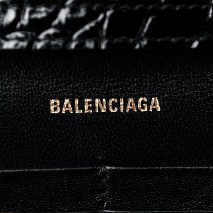 Balenciaga Shiny Calfskin Crocodile Embossed Hourglass Chain Bag Black 6 of 7