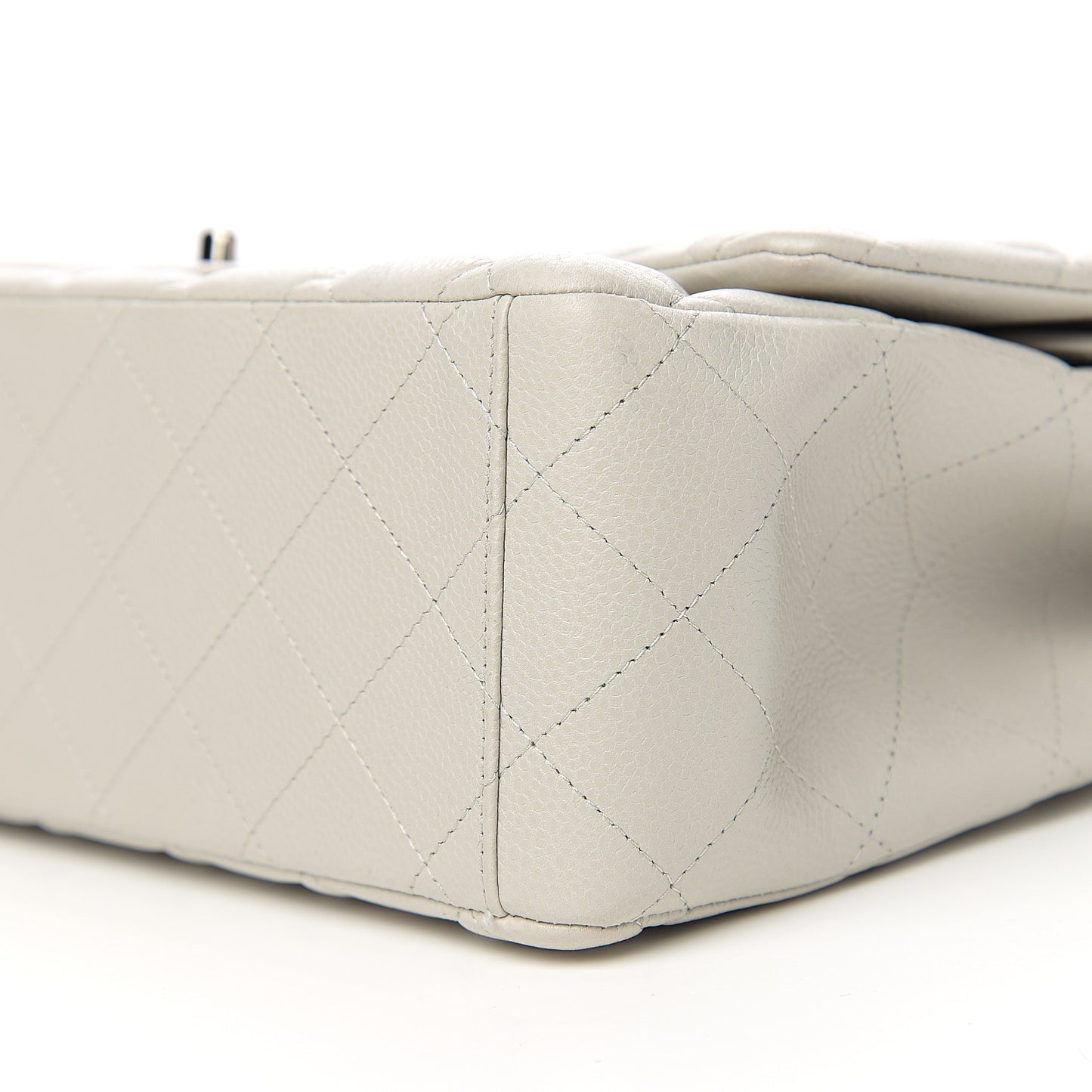 Calfskin Quilted Maxi Double Flap Light Grey