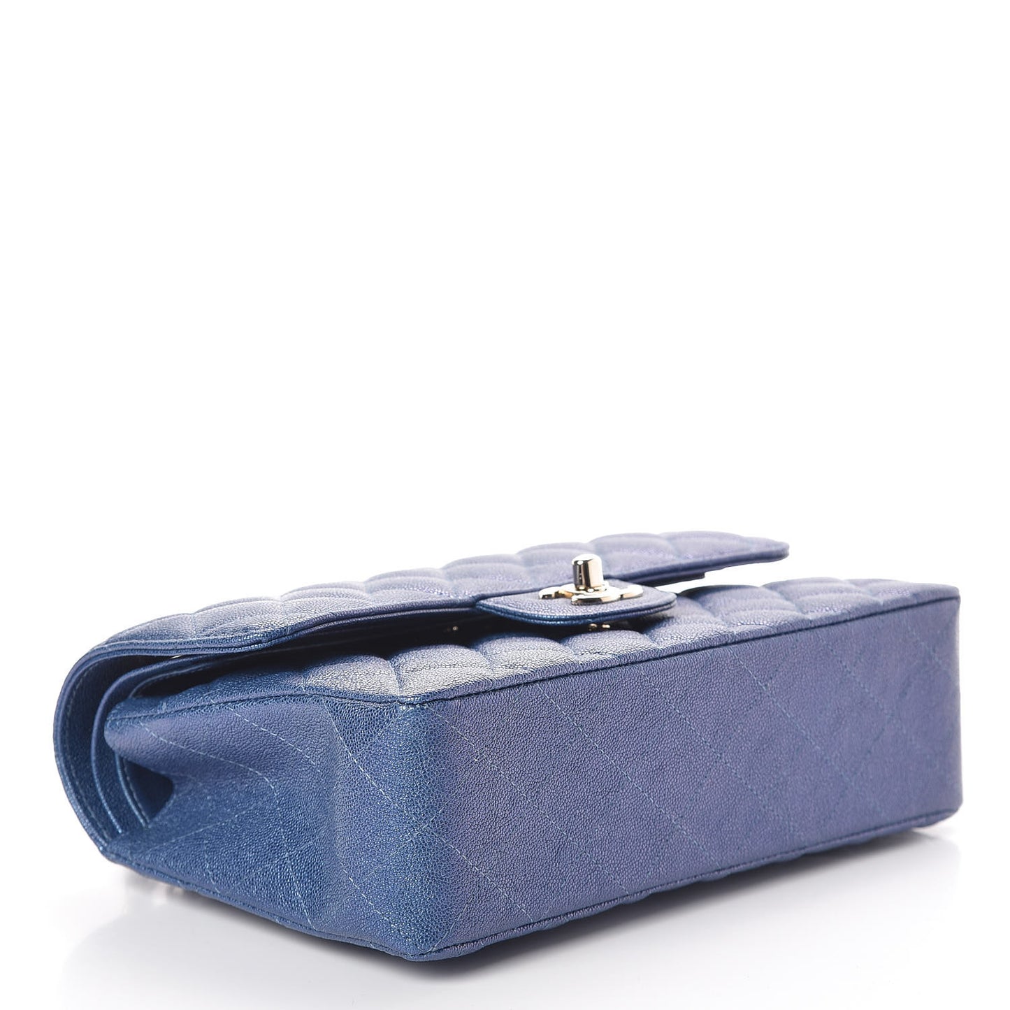 Iridescent Caviar Quilted Small Double Flap Dark Blue