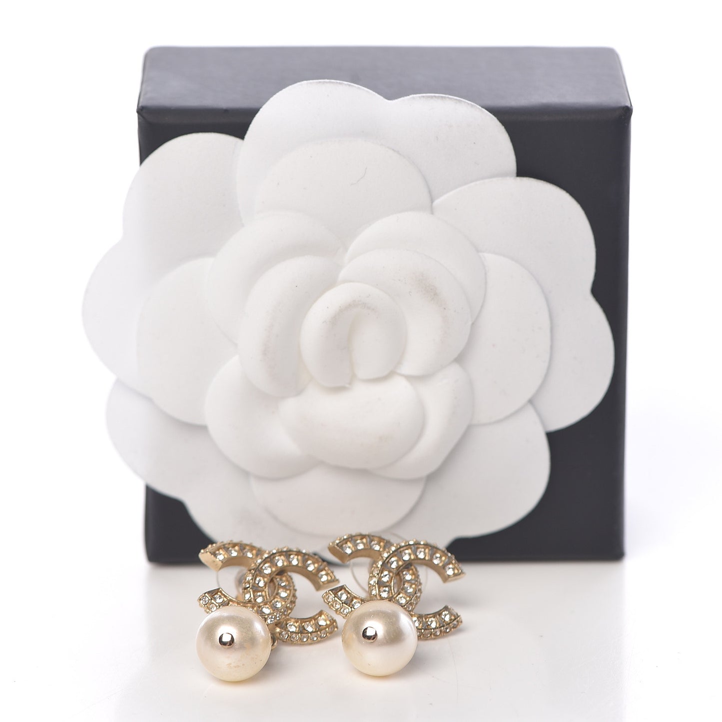 Crystal Pearl CC Drop Earrings Gold