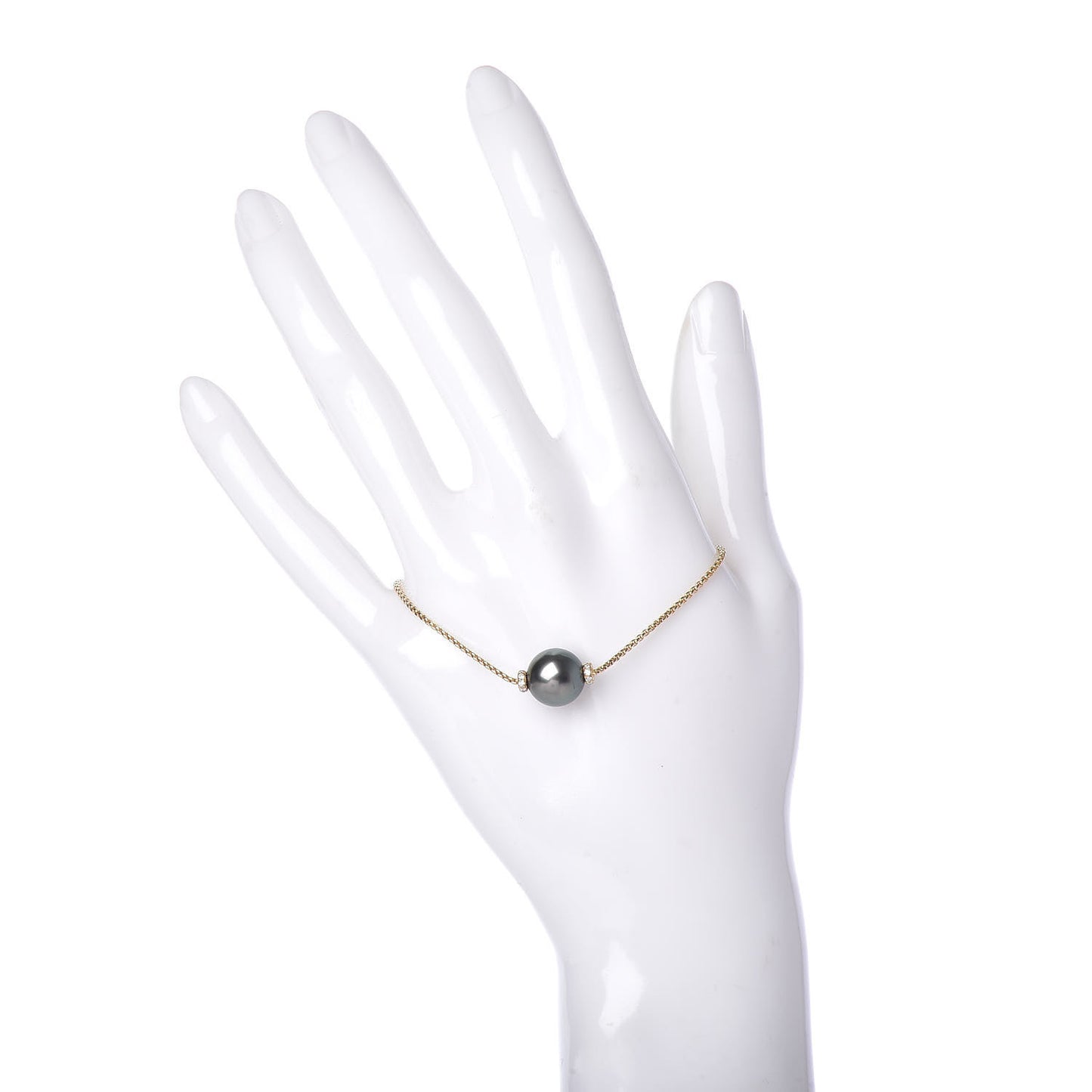 18K Yellow Gold Diamond Tahitian Pearl Solari Single Station Adjustable Bracelet Grey