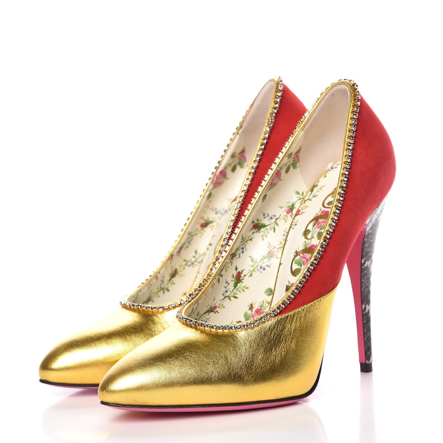 Metallic Nappa Kid Scamosciato Elaphe Snakeskin Peachy Pumps 38 Oro Red Roccia