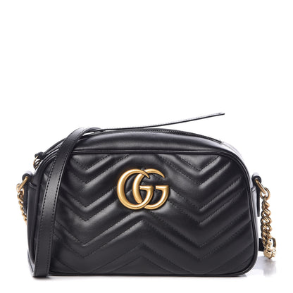 Gucci Calfskin Matelasse Small GG Marmont Chain Shoulder Bag Black 1 of 9