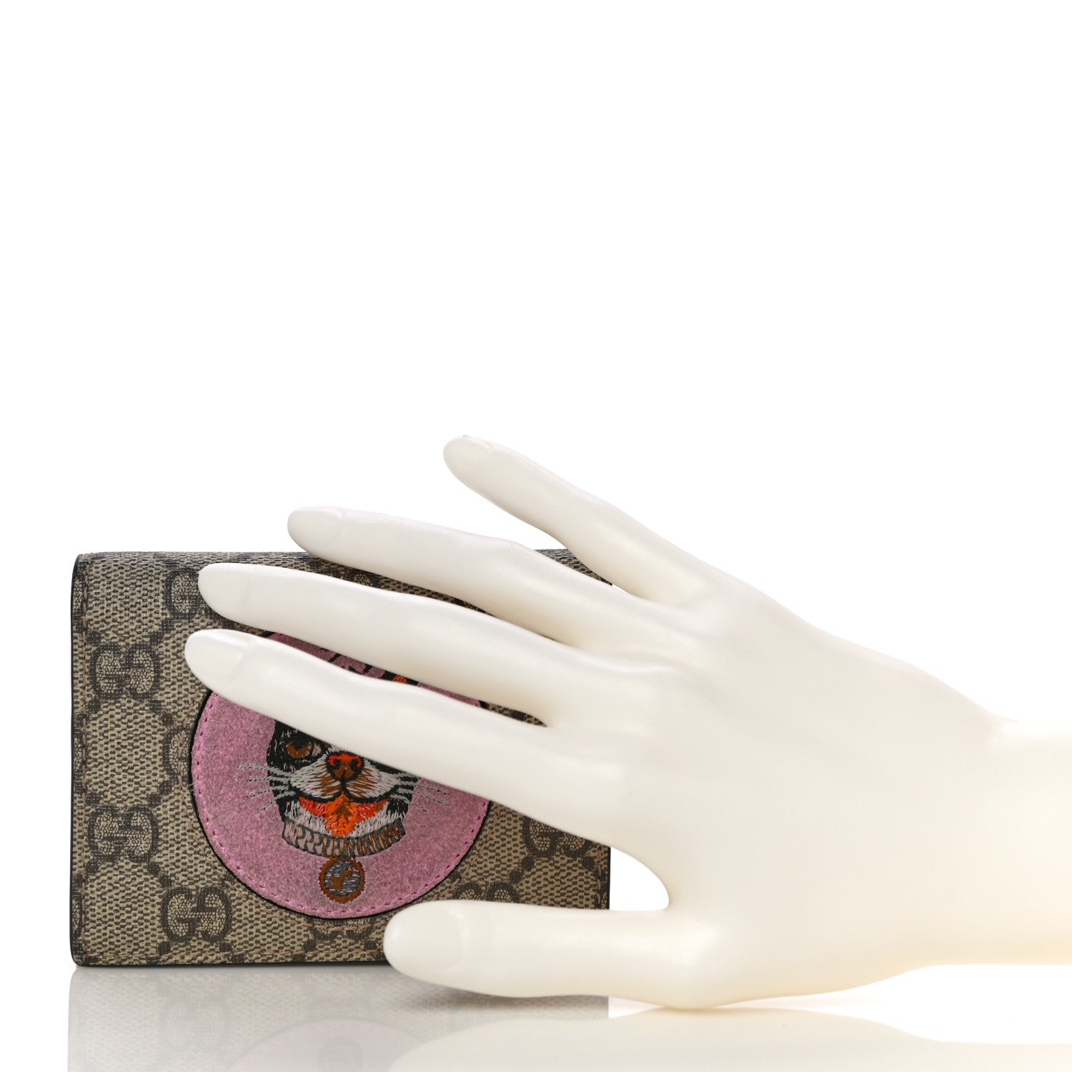 Gucci GG Supreme Monogram Bosco Patch Card Case Wallet Beige Malva Hibiscus Red 2 of 14