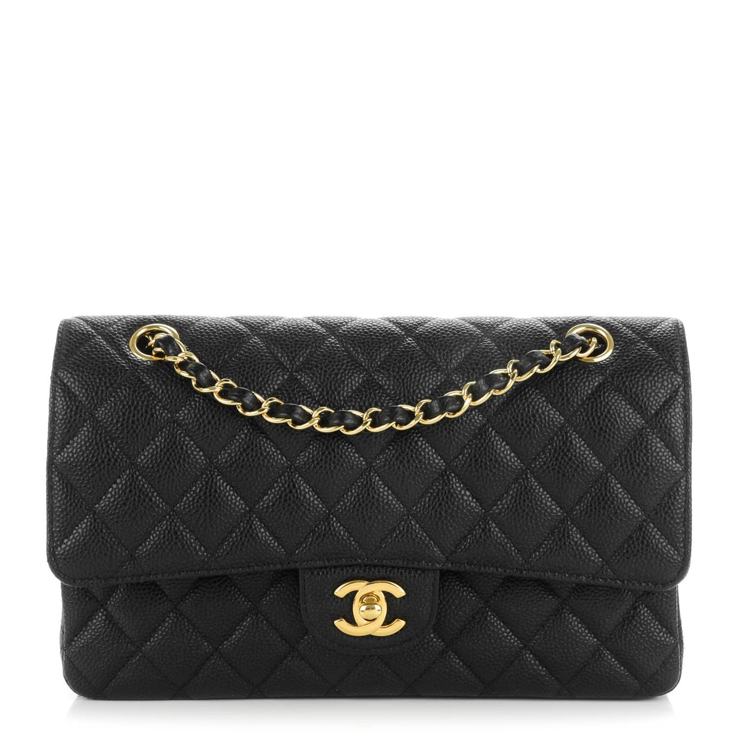 Caviar Quilted Medium Double Flap Black