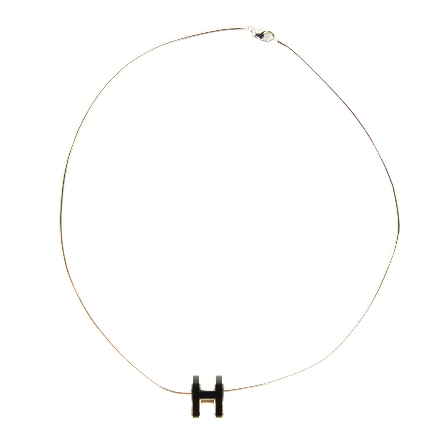 Hermes Silver Lacquered Pop H Pendant Necklace Black 1 of 5