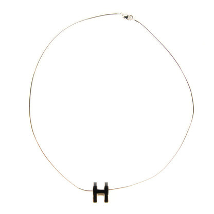 Hermes Silver Lacquered Pop H Pendant Necklace Black 1 of 5
