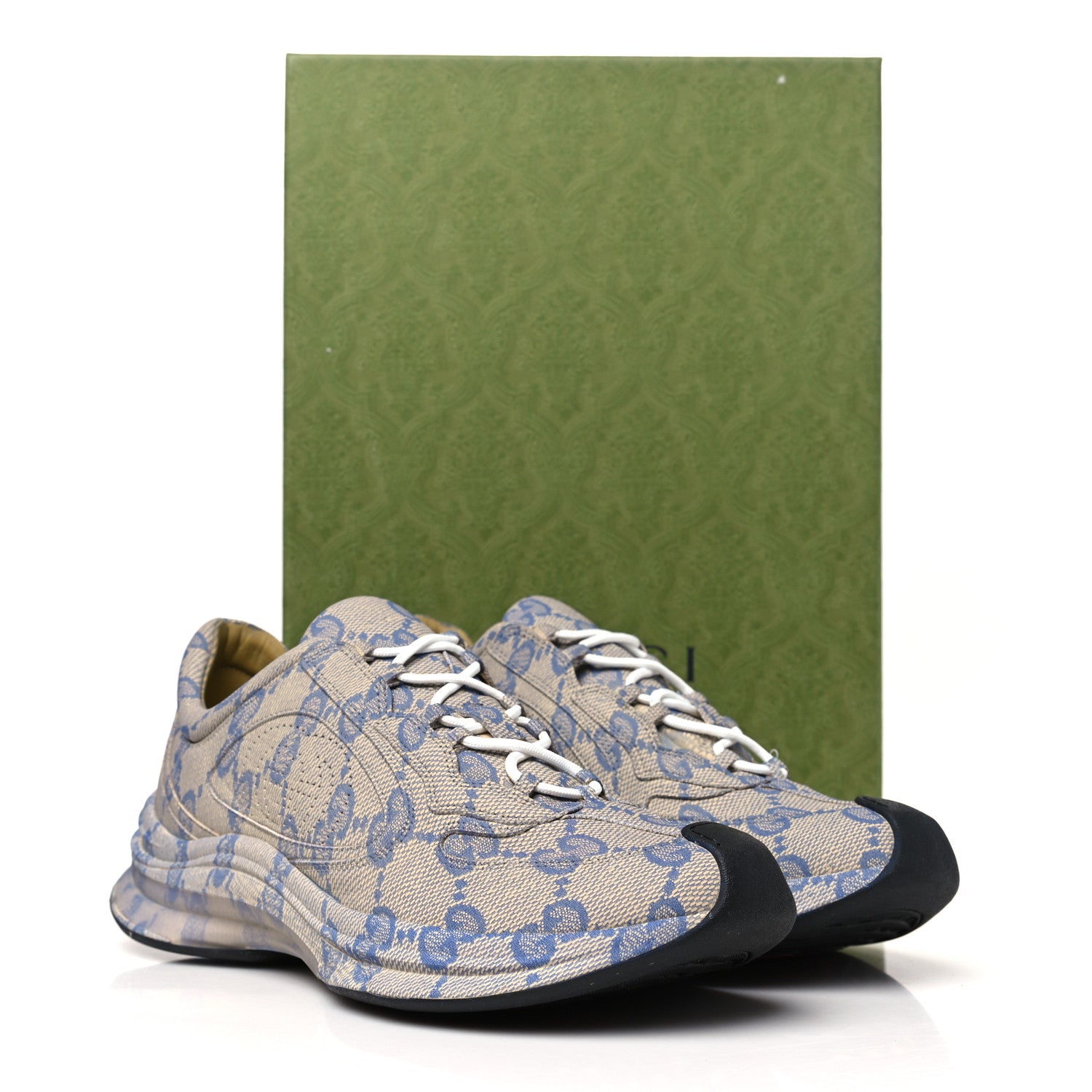 Gucci Ultralight Plume Calfskin Monogram Printed Mens Gucci Run Sneakers 10.5 Beige Blue 9 of 9