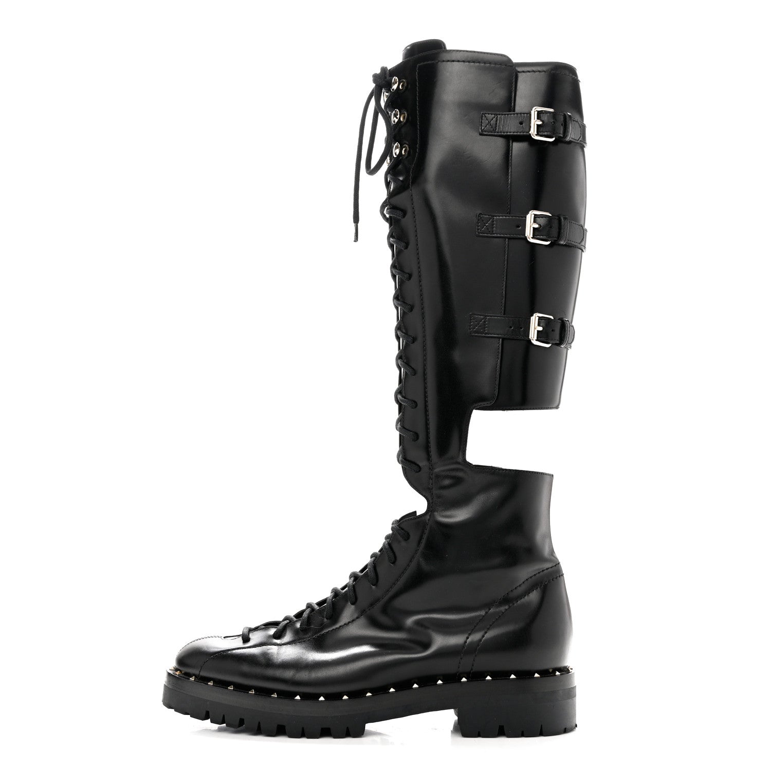 Valentino Garavani Calfskin Soul Rockstud Split Knee High Boots Black 38.5 Black 1 of 9