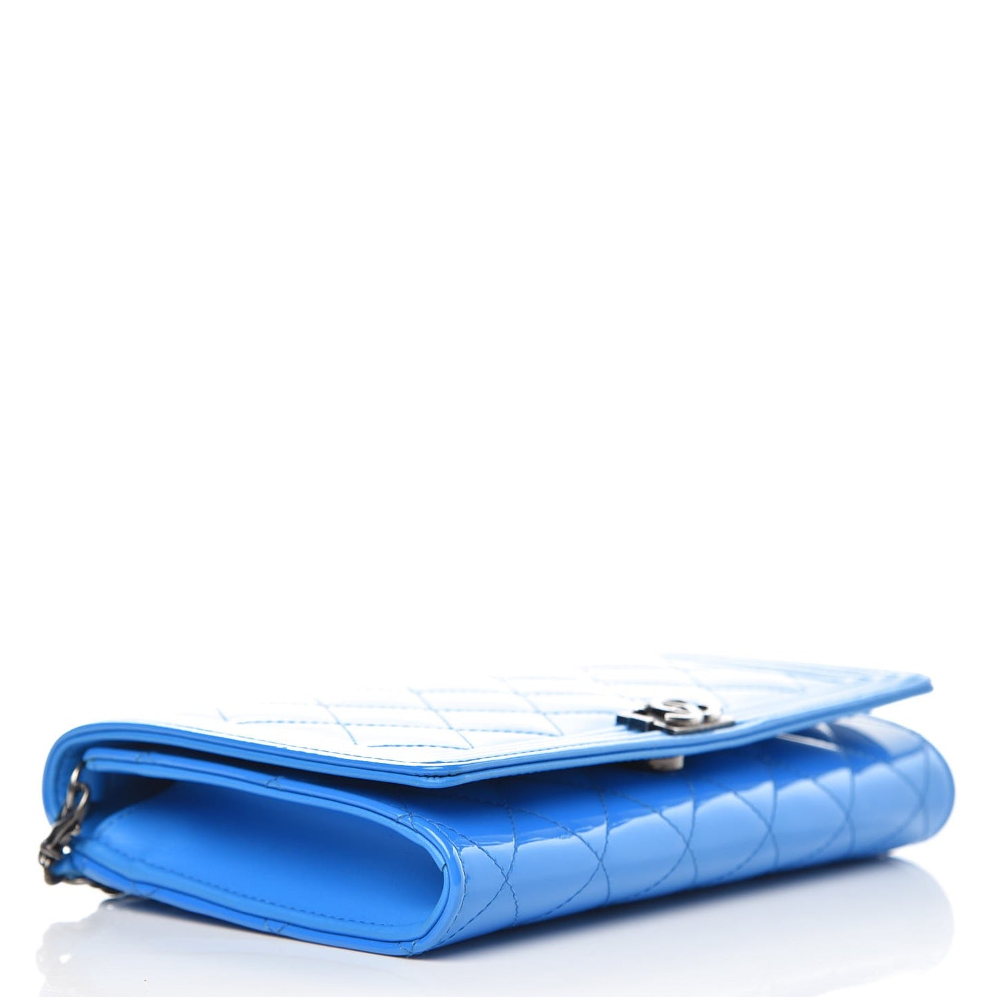 Patent Calfskin Quilted Boy Wallet On Removable Chain WOC Blue