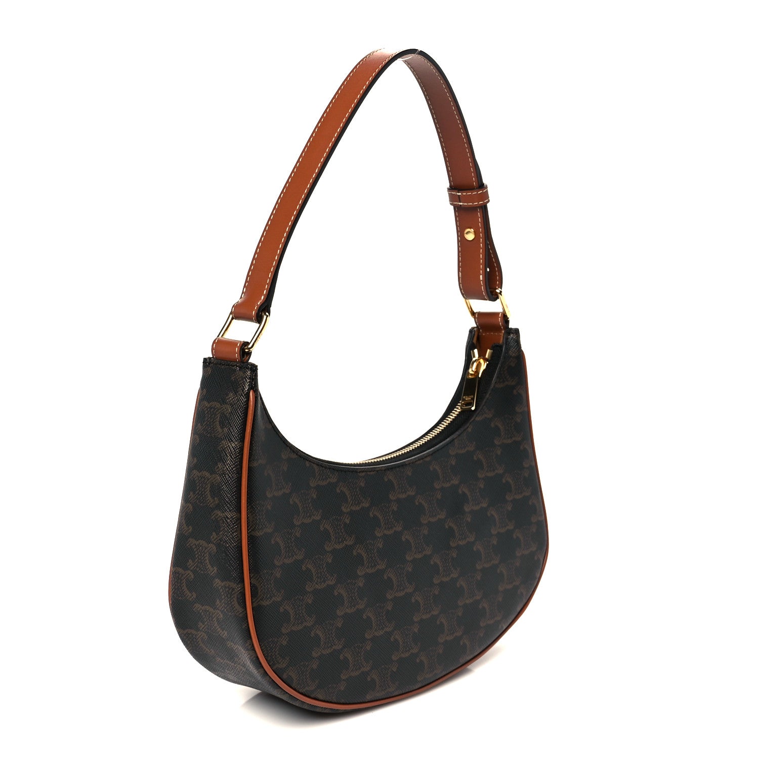Celine Triomphe Canvas Calfskin Ava Shoulder Bag Tan 3 of 11