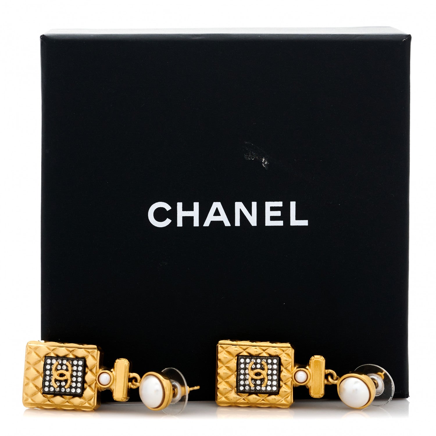 Chanel Crystal Pearl CC Perfume Bottle Drop Earrings Gold 5 of 5