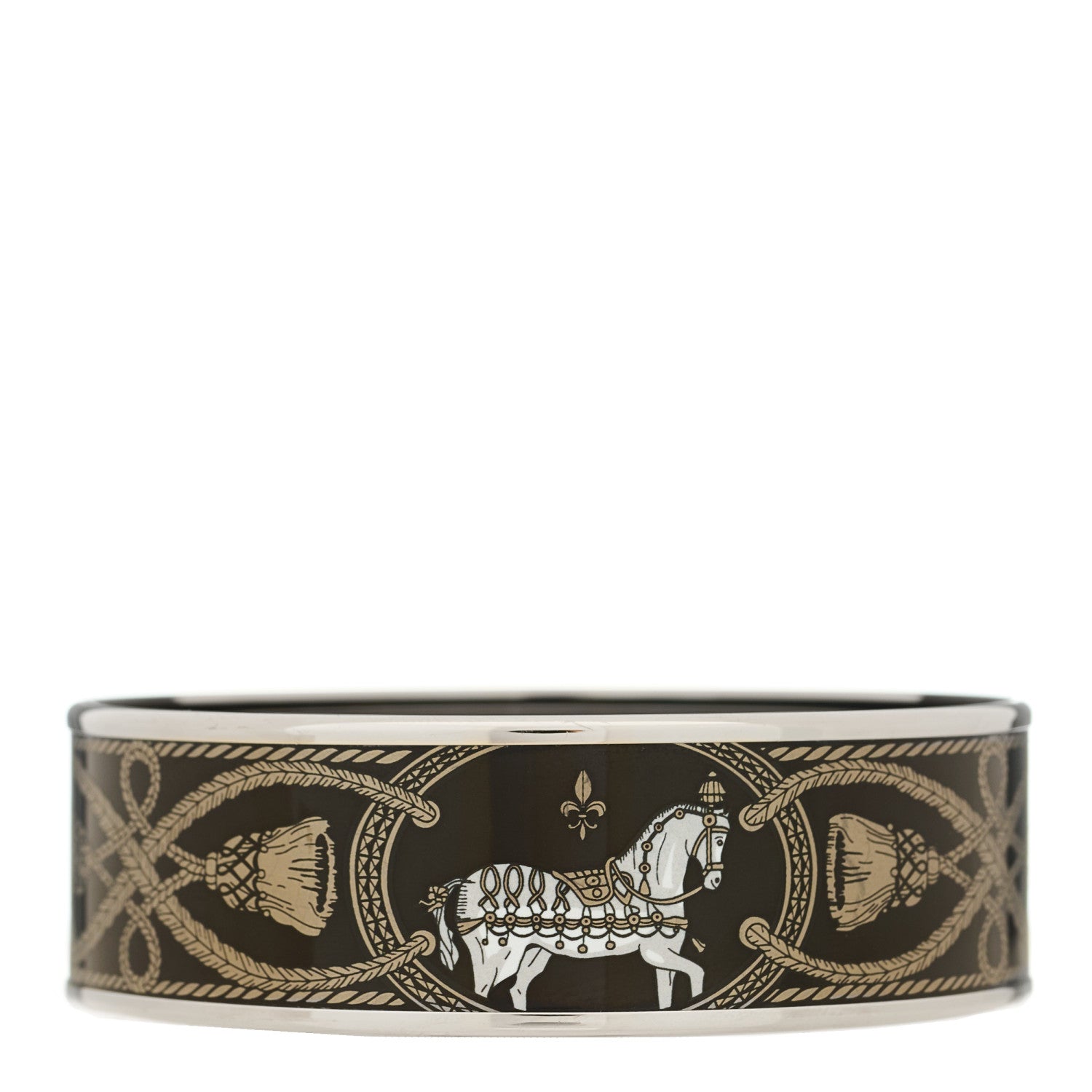 Hermes Enamel Printed Wide Grand Apparat Bracelet 65 Black 1 of 5
