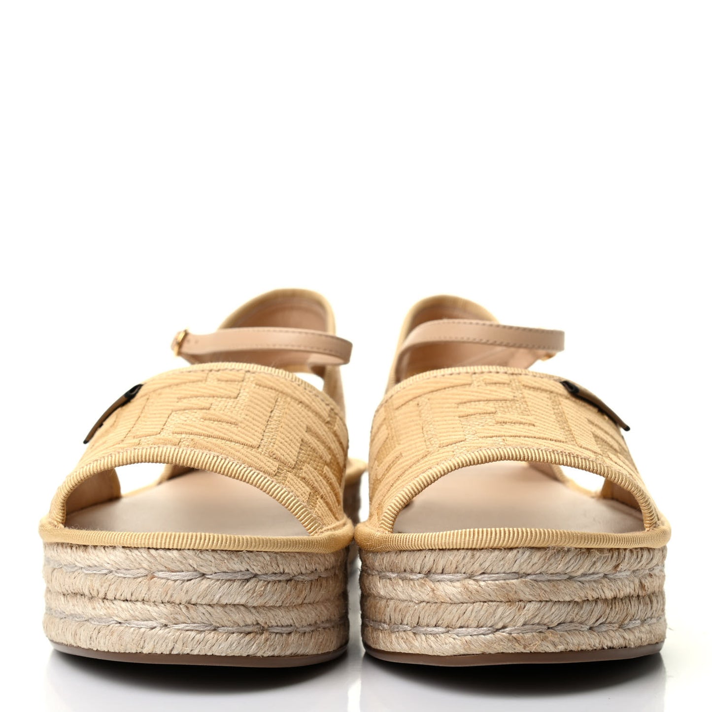 Raffia FF Embroidered Espadrille Platform Sandals 36 Natural