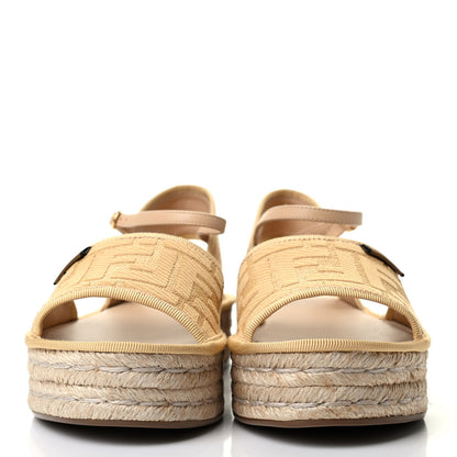 Fendi Raffia FF Embroidered Espadrille Platform Sandals 36 Natural 2 of 8
