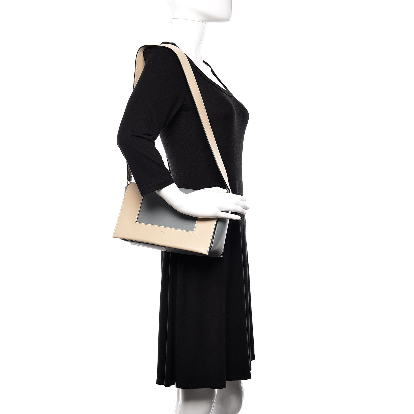 Shiny Smooth Calfskin Medium Frame Shoulder Bag Grege Storm