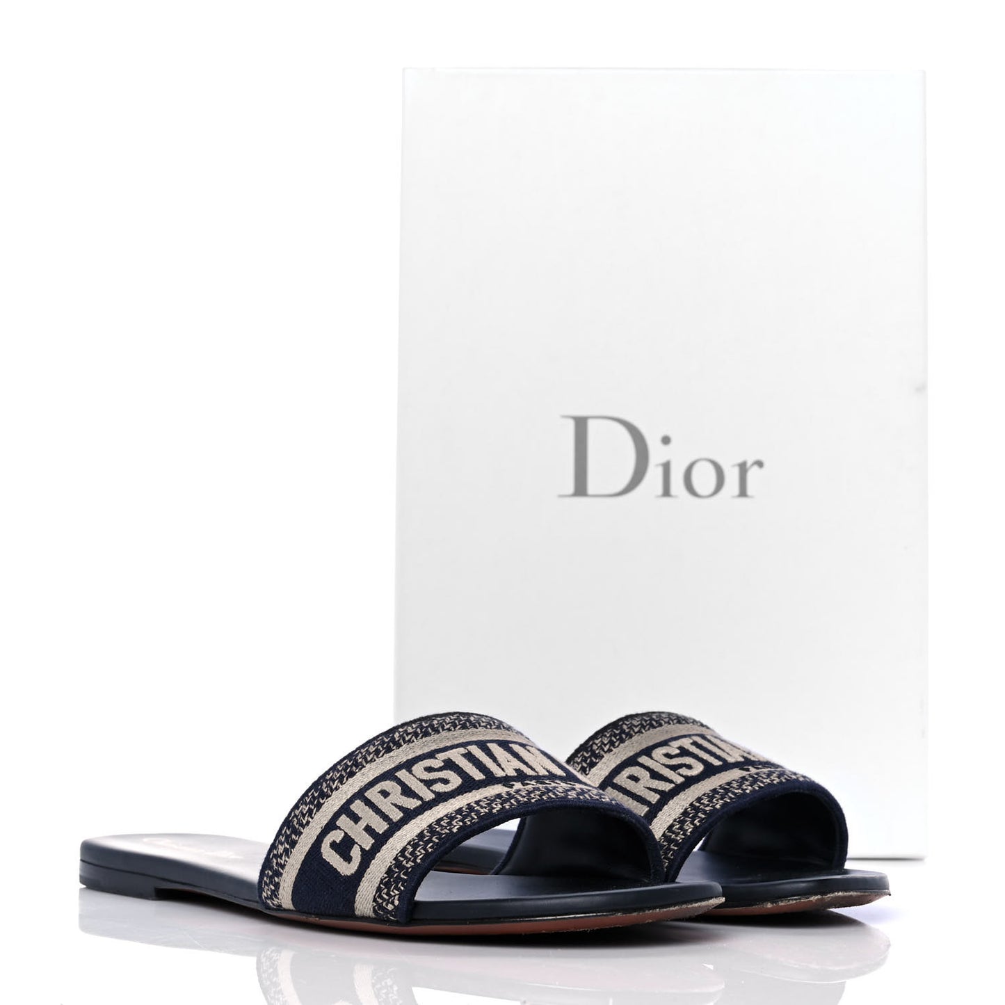 Canvas Embroidered Dway Mules Slide Sandals 41 Deep Blue