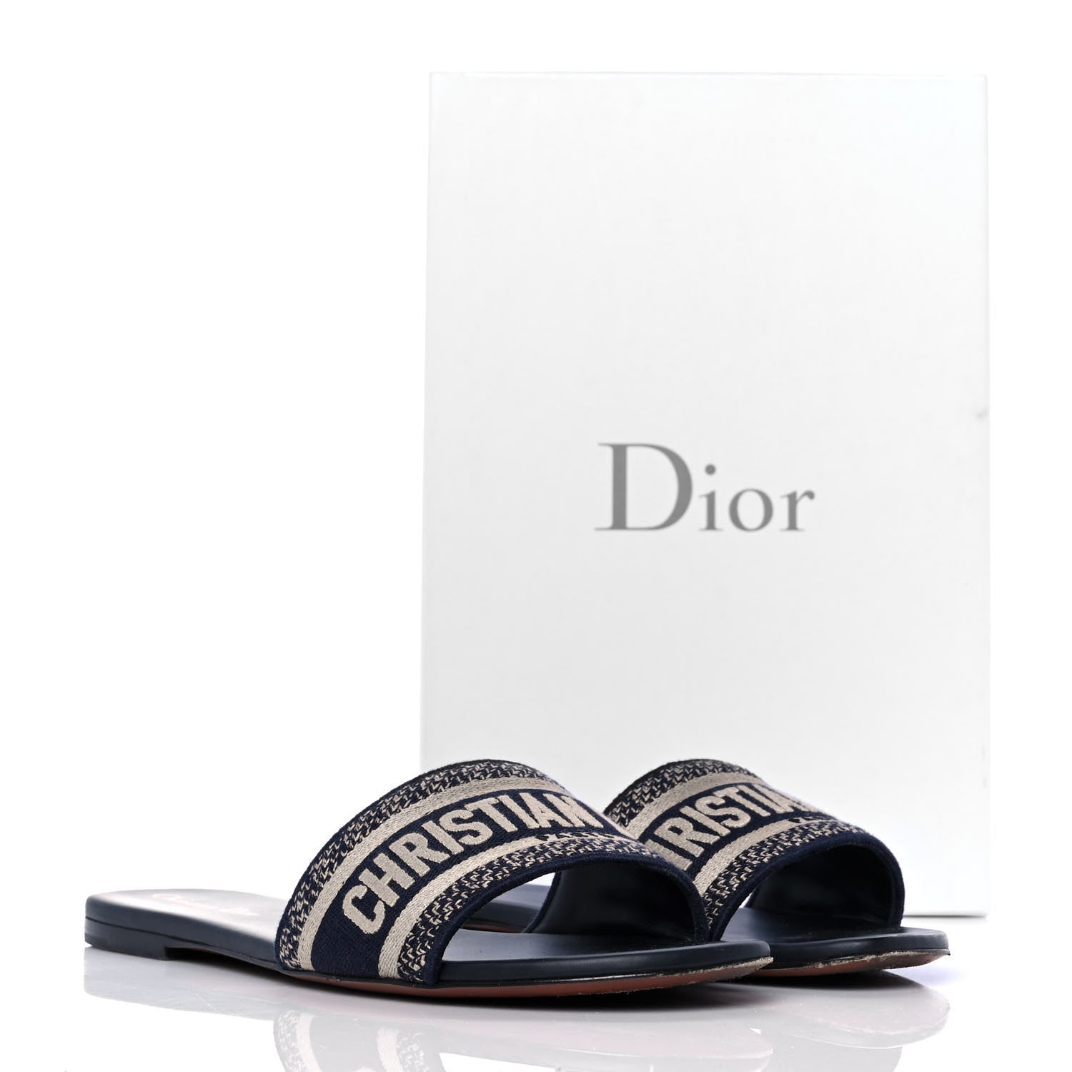 Christian Dior Canvas Embroidered Dway Mules Slide Sandals 41 Deep Blue 9 of 9