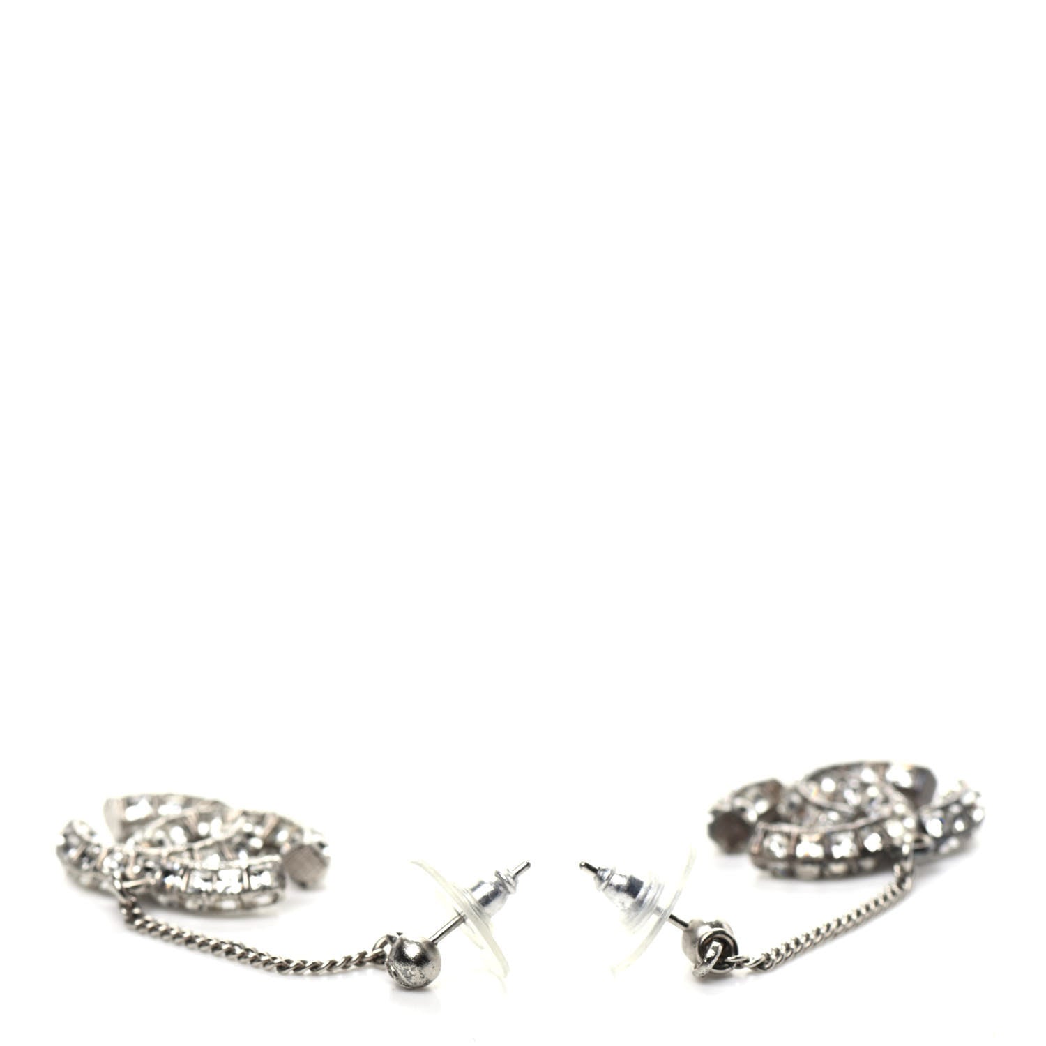 Chanel Baguette Crystal CC Drop Earrings Silver 3 of 4