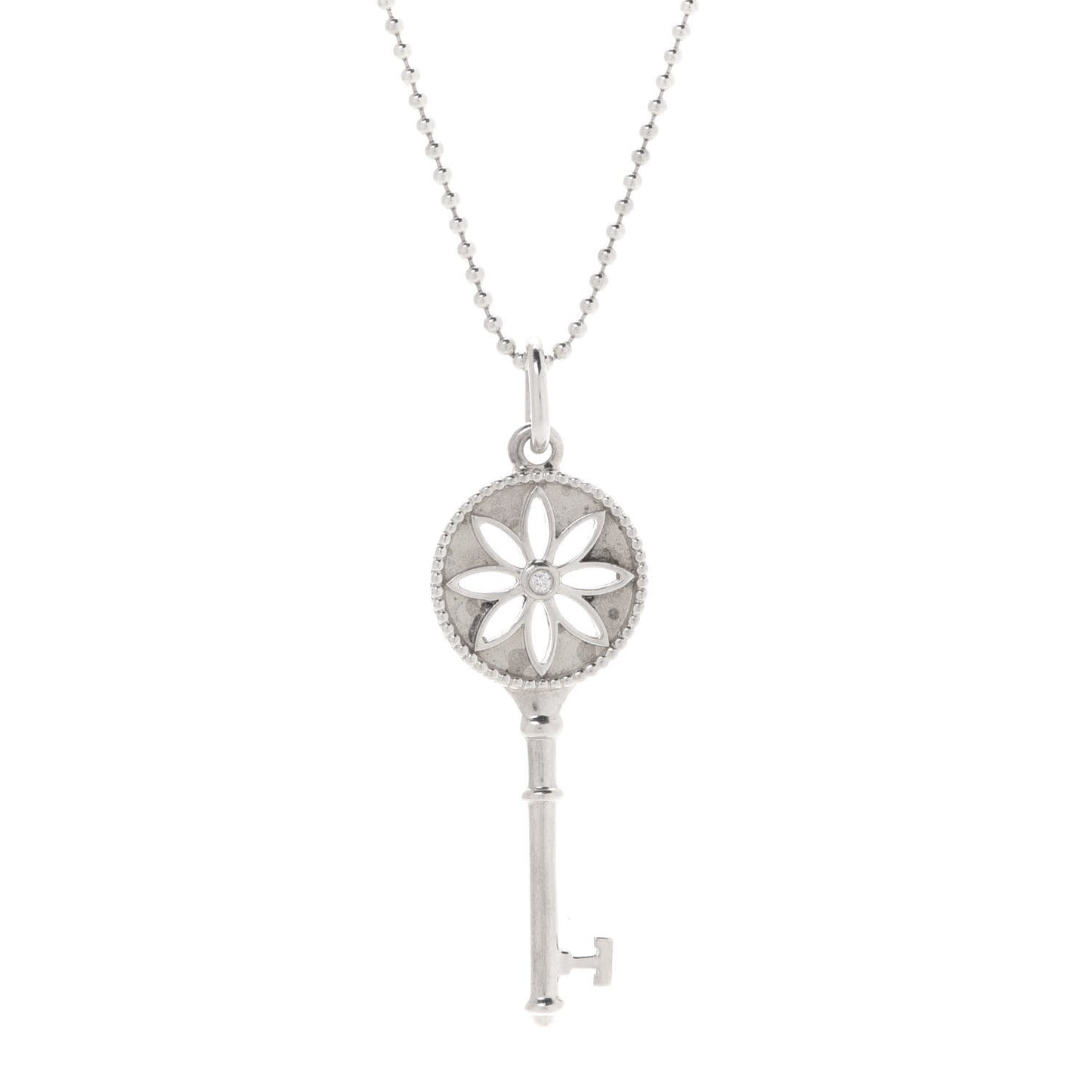 Sterling Silver Diamond Small Daisy Key Pendant Necklace