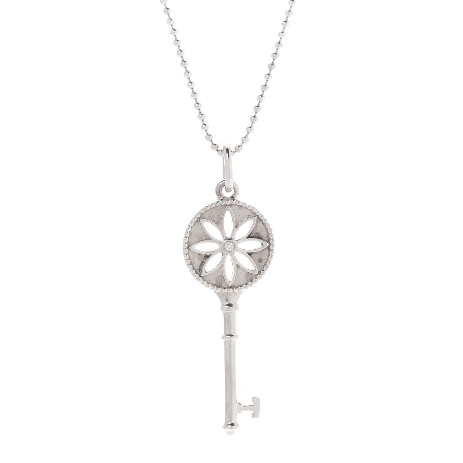 Tiffany Sterling Silver Diamond Small Daisy Key Pendant Necklace 4 of 8