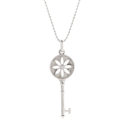 Tiffany Sterling Silver Diamond Small Daisy Key Pendant Necklace 4 of 8