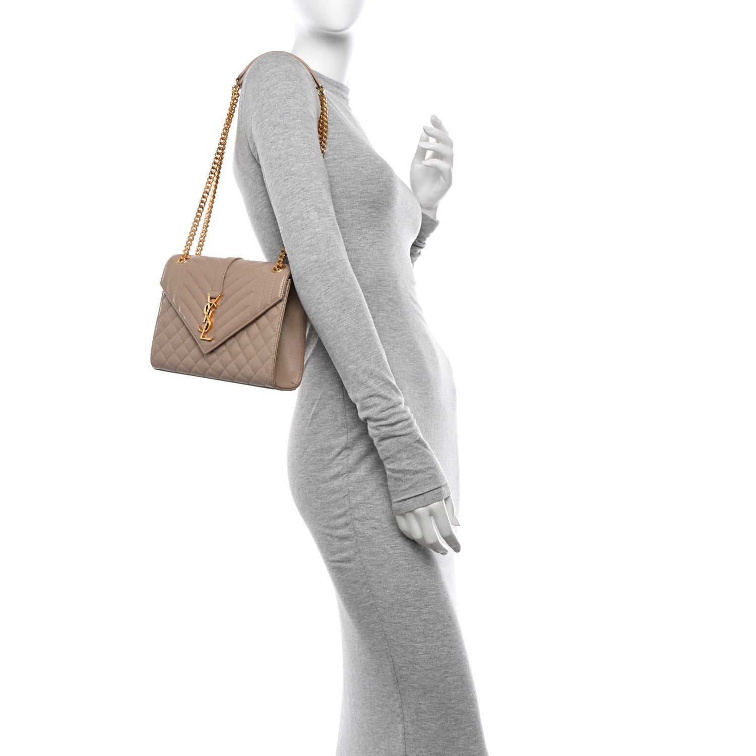Saint Laurent Grain De Poudre Textured Mixed Matelasse Medium Triquilt Monogram Satchel Dark Beige 2 of 10