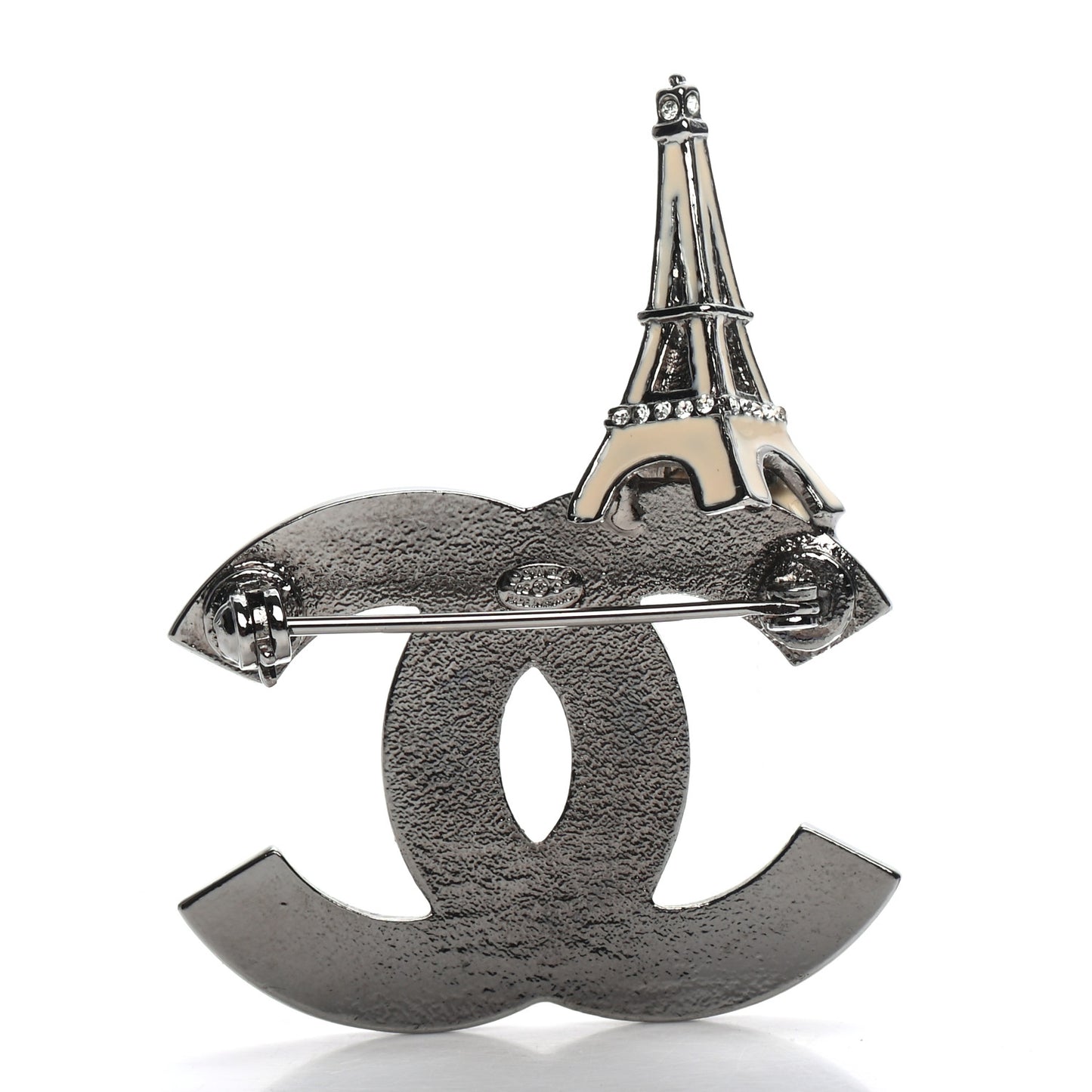Enamel Eiffel Tower CC Brooch Beige