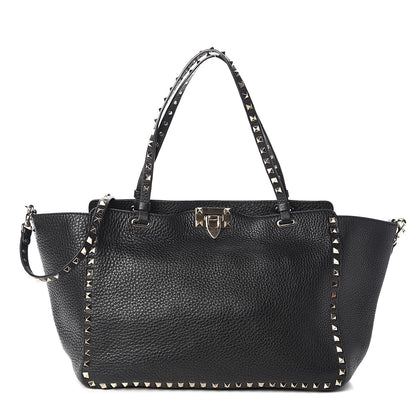 Valentino Garavani Alce Printed Calfskin Medium Rockstud Tote Black 1 of 8