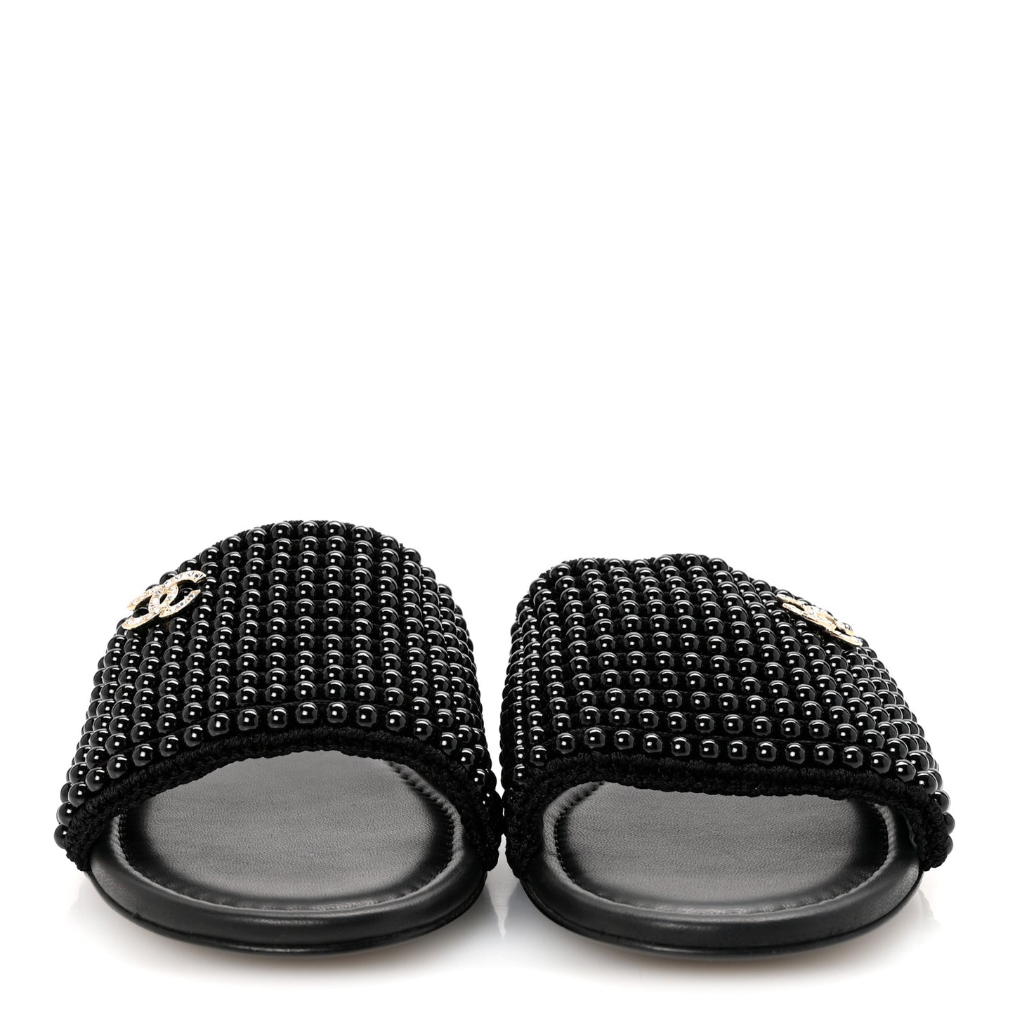 Pearl Crystal CC Mules Sandals 38.5 Black