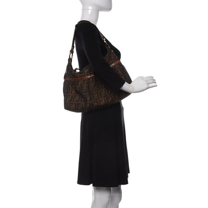Fendi Zucca Calfskin Crocodile Embossed Chef Hobo Tobacco 2 of 11