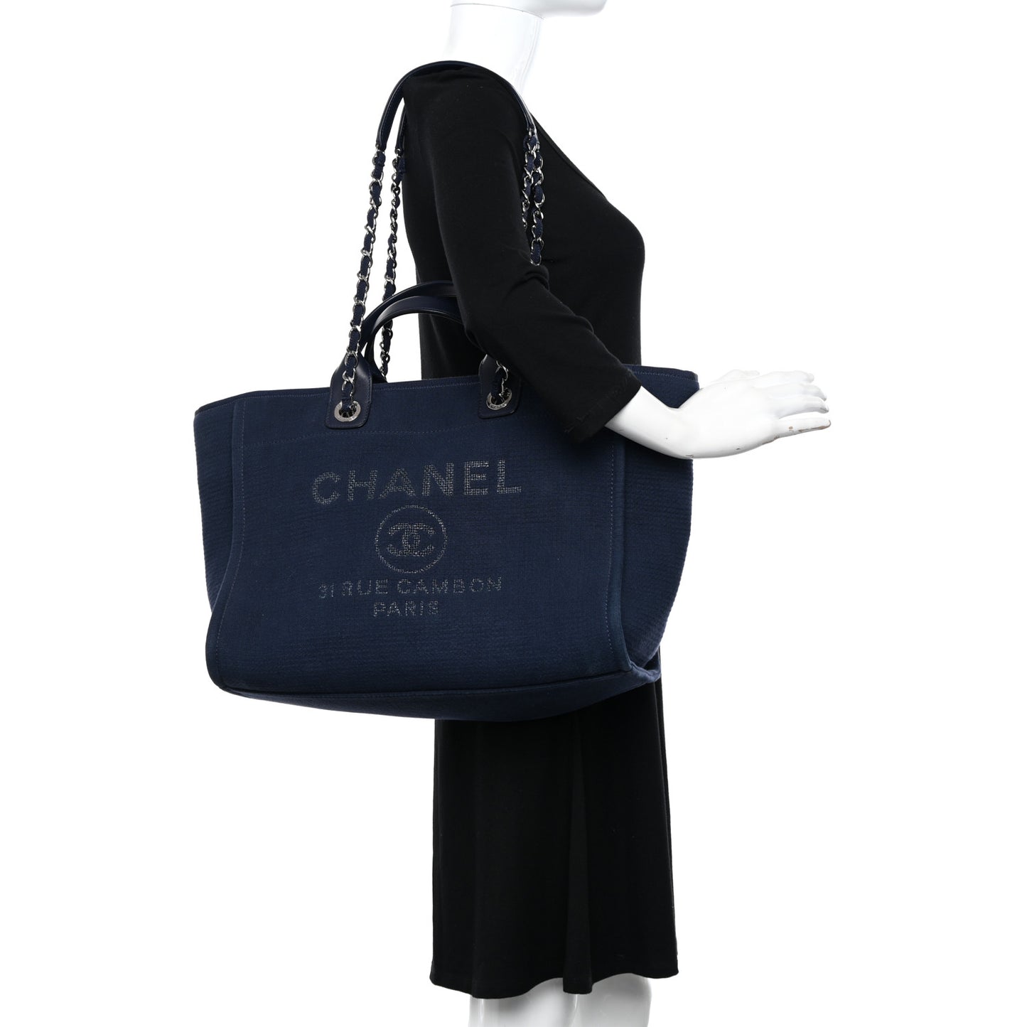 Woven Straw Raffia Medium Deauville Tote Navy