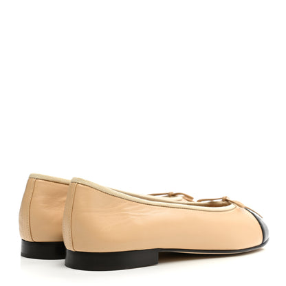 Chanel Lambskin Cap Toe Ballerina Flats 40.5 Beige Black 5 of 9