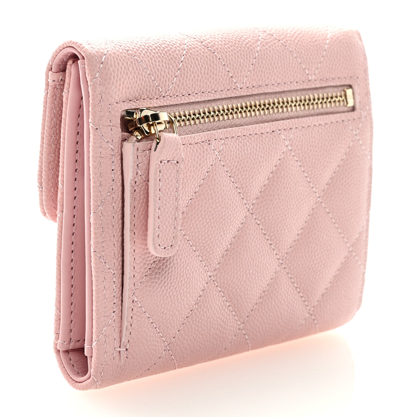 Caviar Quilted Compact Flap Wallet Light Pink