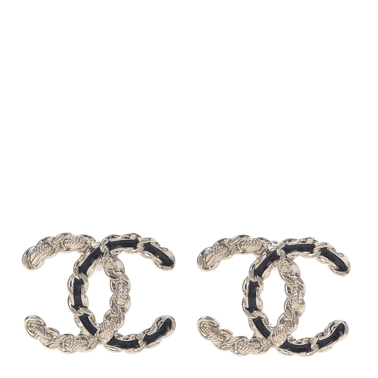 Enamel Metal Chain French New Wave CC Earrings Black Gold