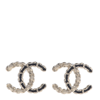 Chanel Enamel Metal Chain French New Wave CC Earrings Black Gold 1 of 4
