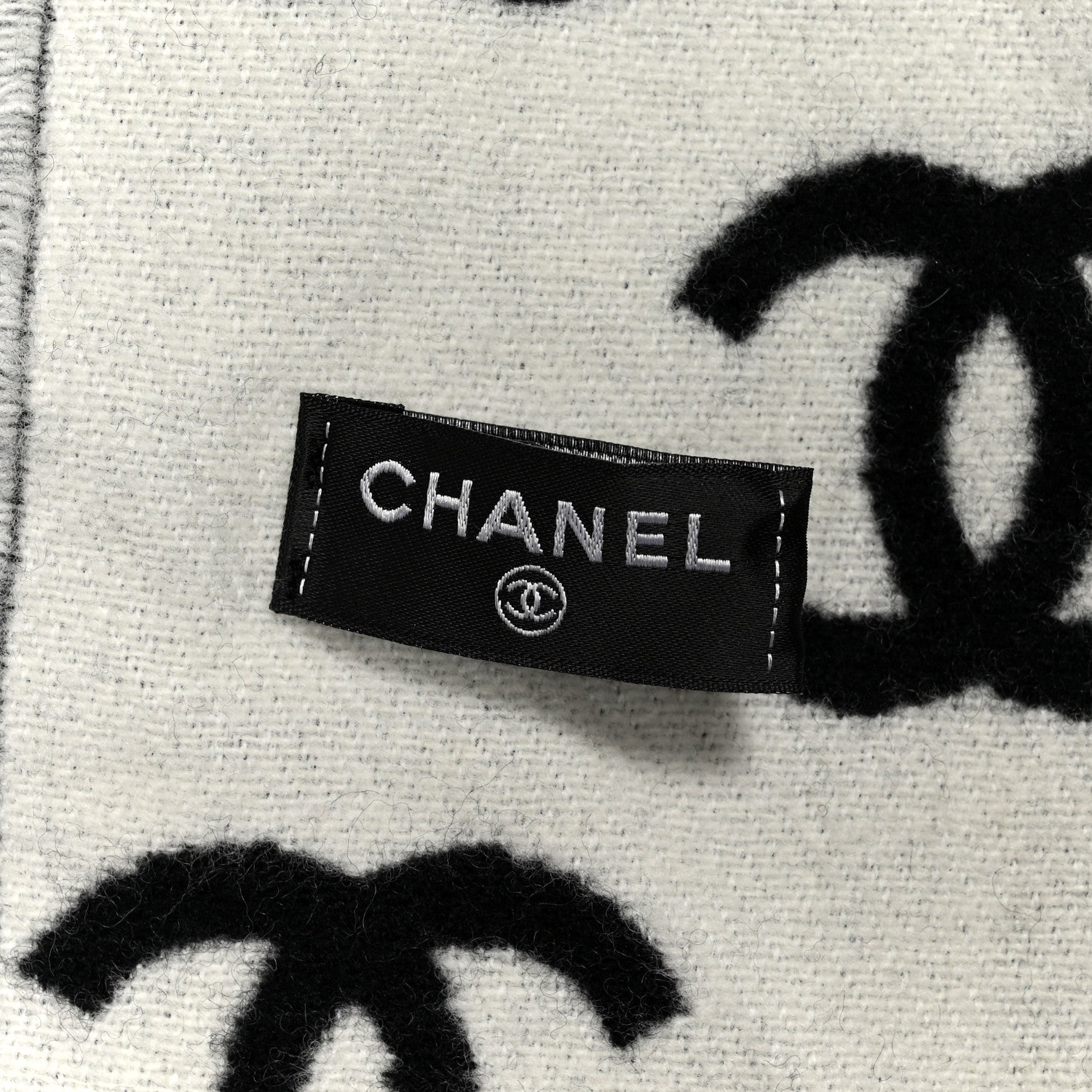 Chanel Wool Cashmere CC Scarf Black White 3 of 3