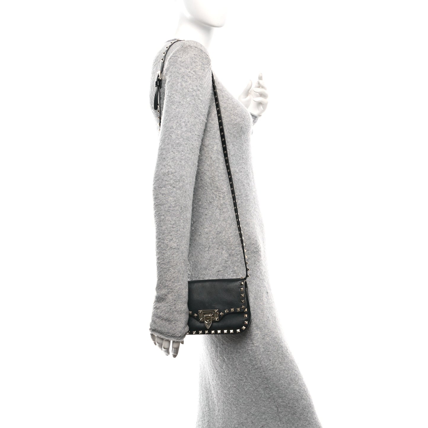 Vitello Mini Rockstud Flap Saddle Crossbody Bag Black